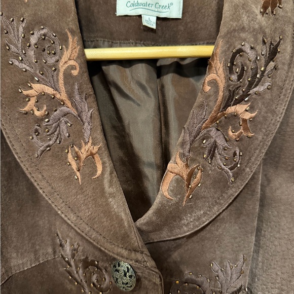 Coldwater Creek Chocolate Embroidered Suede Jacket - Picture 2 of 3